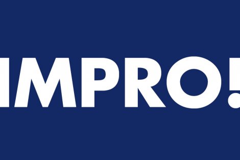 Text "IMPRO!" auf dunkelblauem Hintergrund