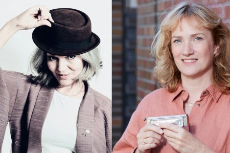 Collage der Künstlerinnenporträts von San Glaser und Hermine Deurloo