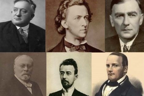 Collage von verschiedenen Komponisten im Portrait