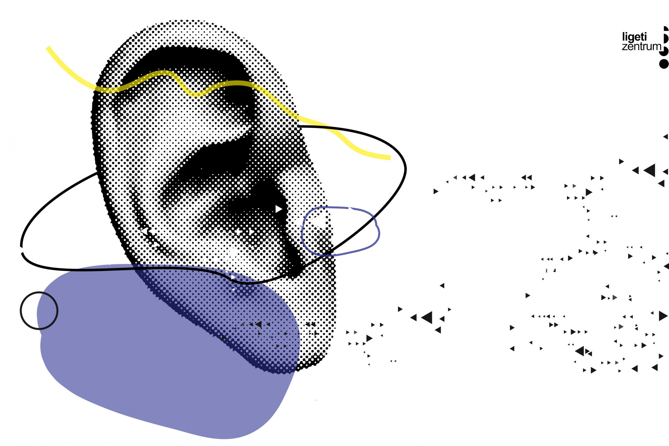 Graphic of an ear with floating objects
