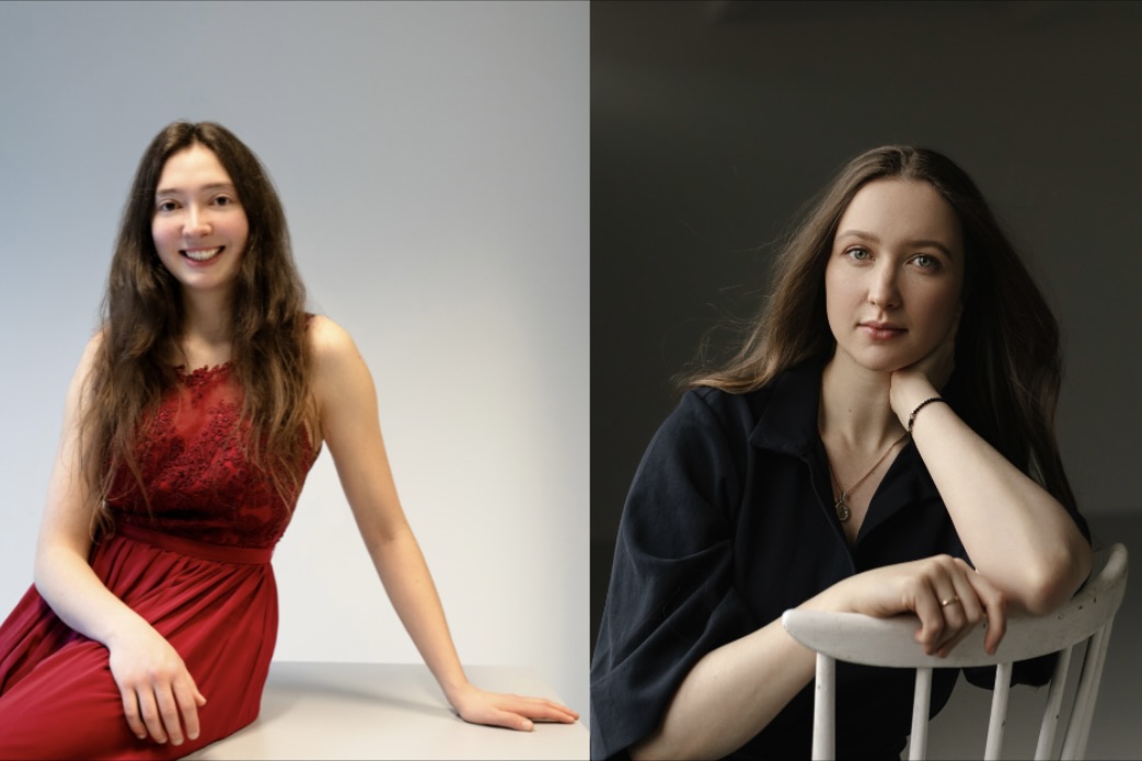 Collage of two photos of the artist