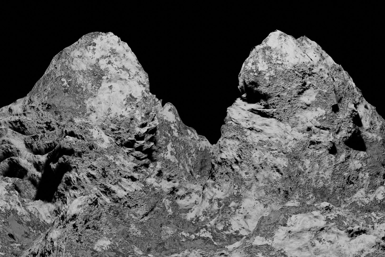 schwarz-weißes Bild eines Berges vor schwarzem Hintergrund