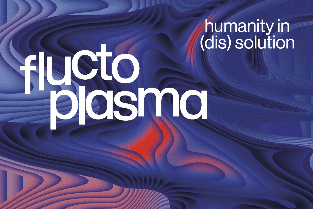 Grafik aus blau-roten Wellen mit Schriftzug fluctoplasma